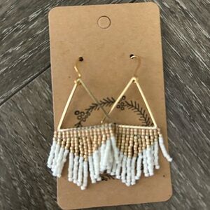 Elegant Gold and White Beaded Earrings Handmade